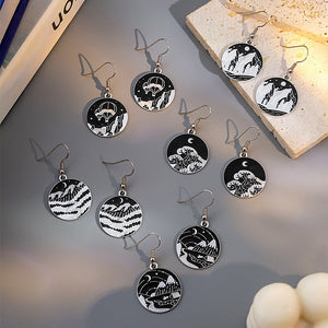 Elegant Alloy Enamel Round Drop Earrings With Wave Mountain Hot Air Balloon Nature Scene Earrings
