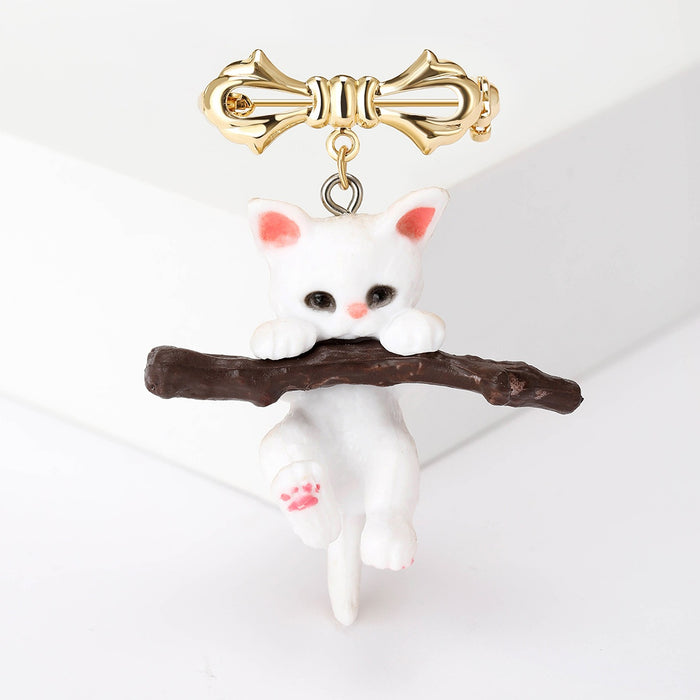 Alloy Enamel Cat On Branch Brooch Pin For Cute Apparel