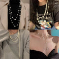 Irregular Long Faux Pearl Sweater Necklace French Light Luxury Geometric Style For Women view 3