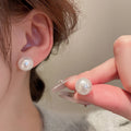 Faux Pearl Stud Earrings With Silver Posts French Vintage Geometric Round Light Luxury Style view 4