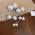 Faux Pearl Stud Earrings With Silver Posts French Vintage Geometric Round Light Luxury Style view 1