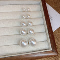 Faux Pearl Stud Earrings With Silver Posts French Vintage Geometric Round Light Luxury Style view 3