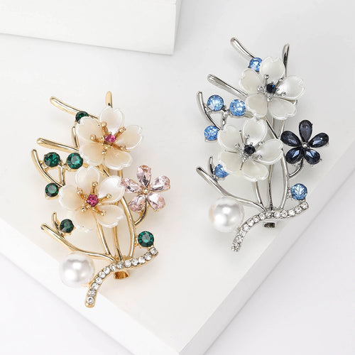 Alloy Pearl Peach Blossom Branch Brooch For Elegant Apparel Accessories