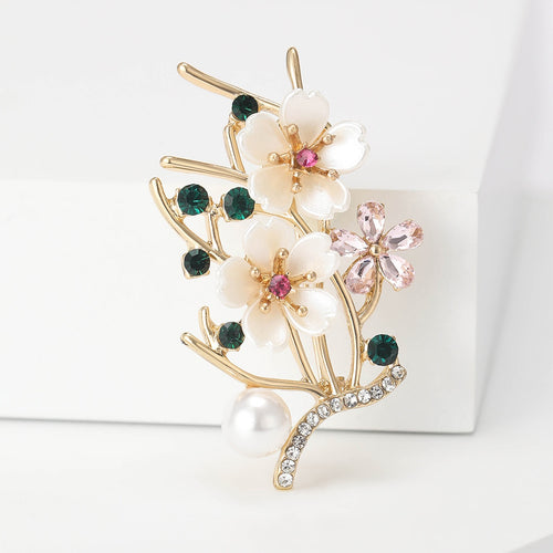 Alloy Pearl Peach Blossom Branch Brooch For Elegant Apparel Accessories