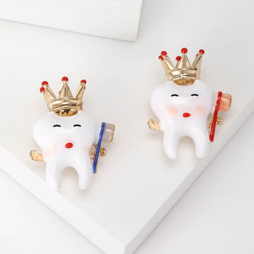 Alloy Enamel Crown Tooth Brooch Pin For Cute Apparel Decoration