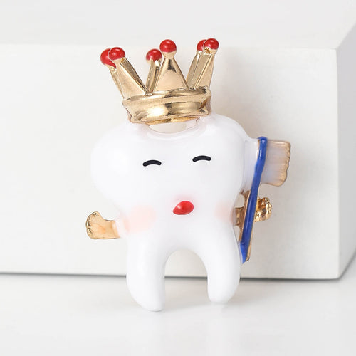 Alloy Enamel Crown Tooth Brooch Pin For Cute Apparel Decoration