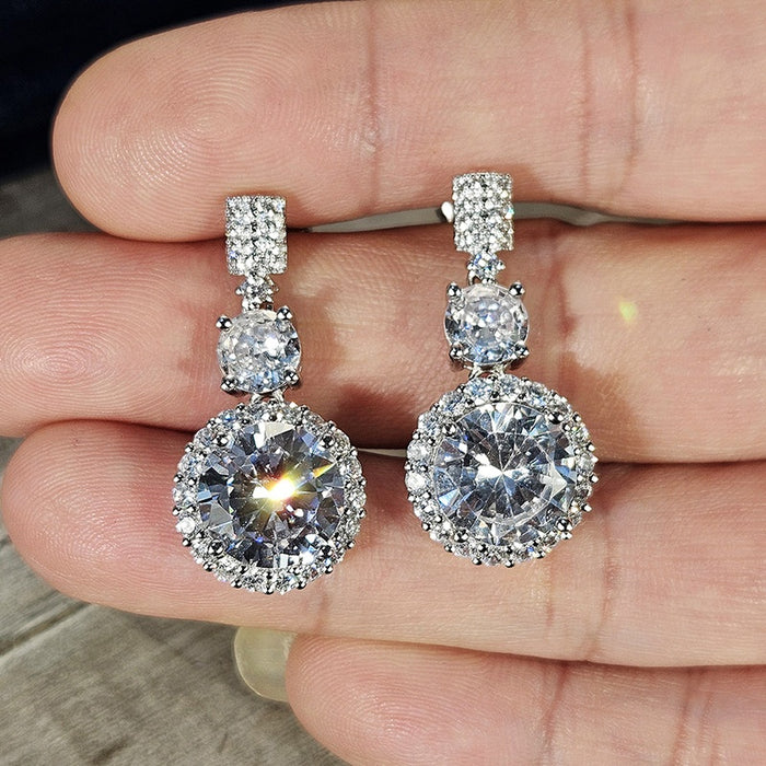 Bold Round Sparkling Earrings For Women, French Hong Kong Style Banquet Luxury Jewelry
