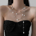 Irregular Long Pearl Alloy Sweater Necklace, Vintage Geometric Light Luxury Fashion Jewelry view 4