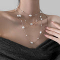 Irregular Long Pearl Alloy Sweater Necklace, Vintage Geometric Light Luxury Fashion Jewelry view 3