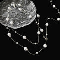 Irregular Long Pearl Alloy Sweater Necklace, Vintage Geometric Light Luxury Fashion Jewelry view 2