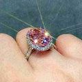 Pink Oval Zircon Ring Fashion Delicate Imitation Moissanite Temperament Women Jewelry view 3