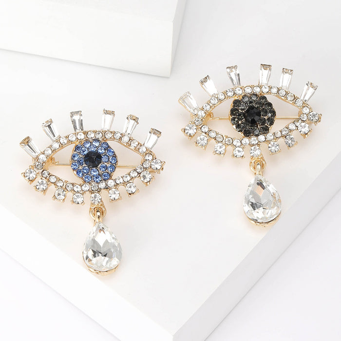 Alloy Rhinestone Evil Eye Brooch For Elegant Lapel Decoration