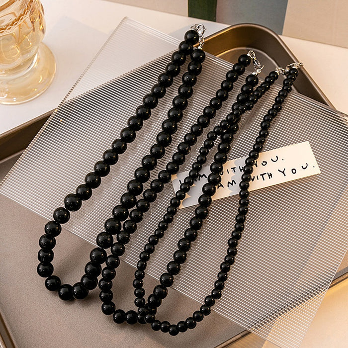 European American Minimalist Black Faux Pearl Necklace, Luxury Niche Cold Style Jewelry