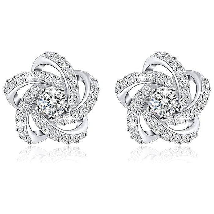 Cross Star Zircon Stud Earrings For Women, Floral Winding Design Elegant Versatile Ear Jewelry