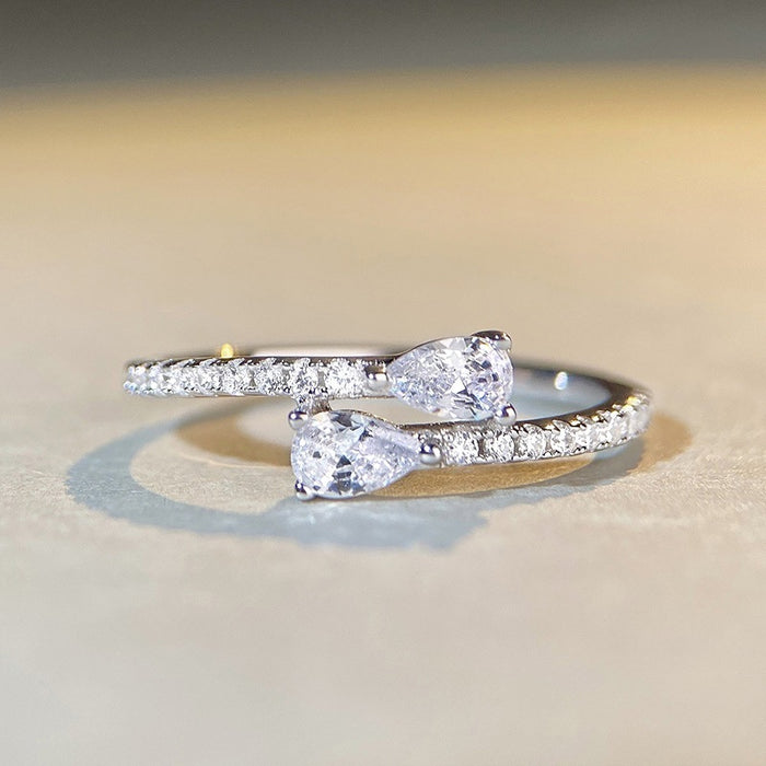 Simple Double Water Drop Bypass Open Ring For Women, Classic Cross Stackable Finger Jewelry
