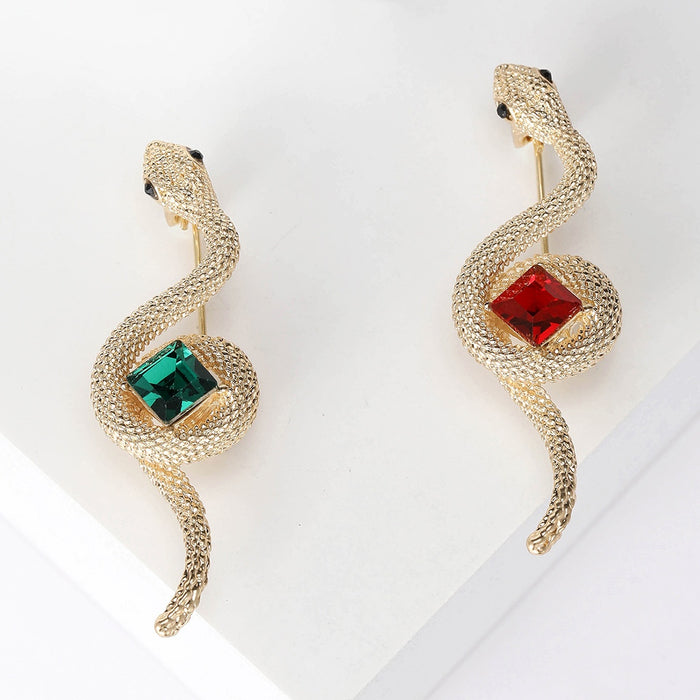Alloy Gemstone Cobra Brooch Vintage Snake Lapel Pin For Fashion