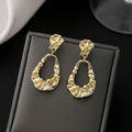 Vintage Luxury Gold Alloy Irregular Wrinkled Teardrop Dangle Stud Earrings for Women Elegant Statement Earrings view 3