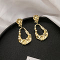 Vintage Luxury Gold Alloy Irregular Wrinkled Teardrop Dangle Stud Earrings for Women Elegant Statement Earrings view 4