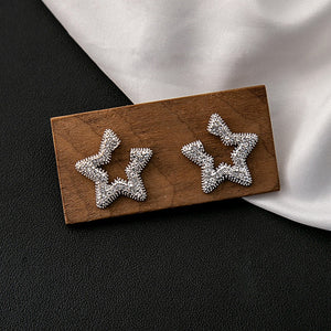 Luxury Sparkling Rhinestone Hollow Five-Point Star Studs, Elegant Versatile Fashion Earrings