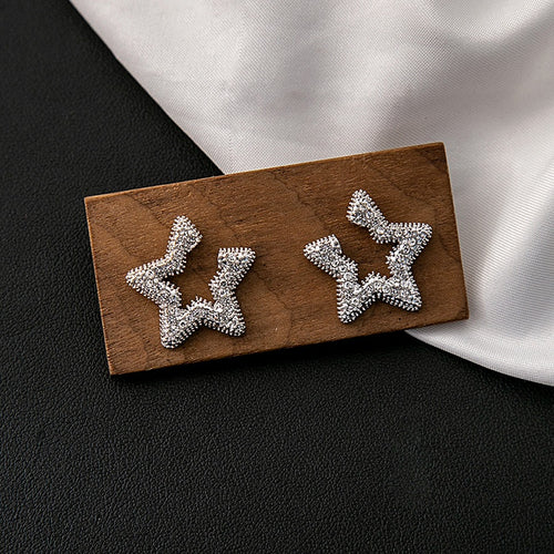 Luxury Sparkling Rhinestone Hollow Five-Point Star Studs, Elegant Versatile Fashion Earrings