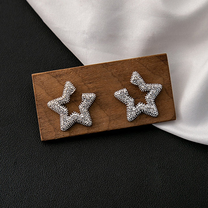 Luxury Sparkling Rhinestone Hollow Five-Point Star Studs, Elegant Versatile Fashion Earrings
