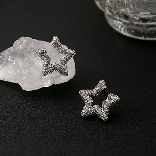 Luxury Sparkling Rhinestone Hollow Five-Point Star Studs, Elegant Versatile Fashion Earrings