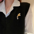 Gold Plated Copper Zircon Hollow Camellia Pearl Brooch For Women Creative Luxury Fashion Pin view 2