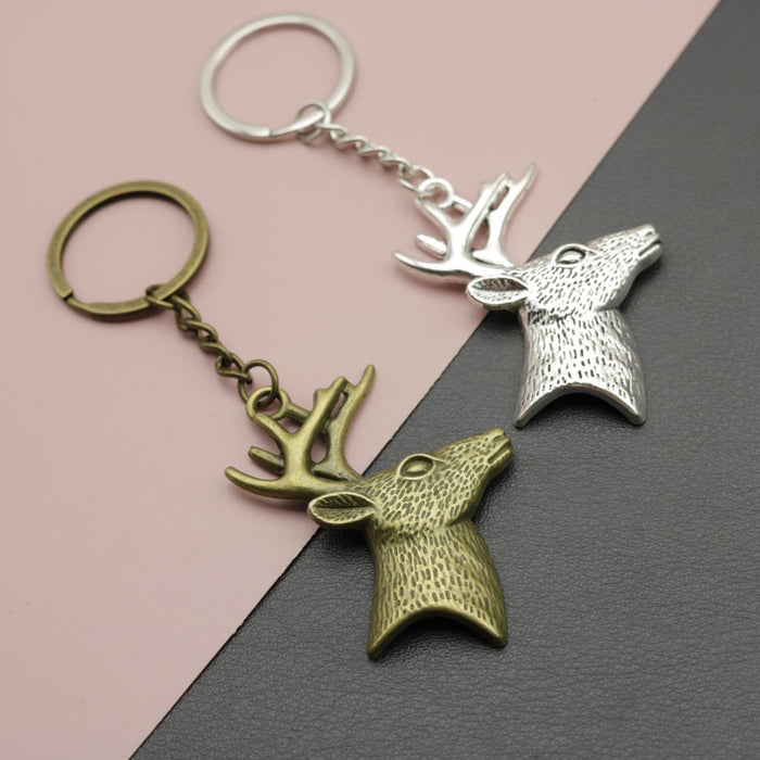 Zinc Alloy Deer Head Keychain Bag Charm
