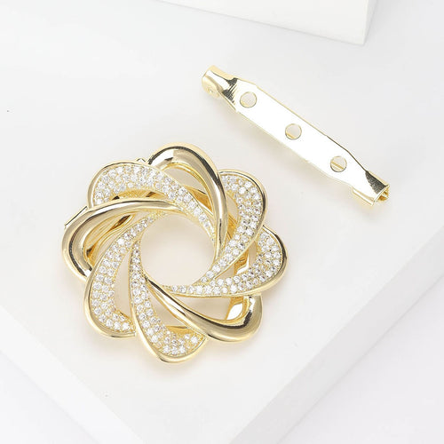 Copper Zircon Micro Pave Flower Brooch For Scarf And Apparel