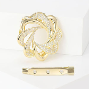 Copper Zircon Micro Pave Flower Brooch For Scarf And Apparel