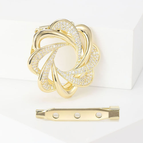 Copper Zircon Micro Pave Flower Brooch For Scarf And Apparel
