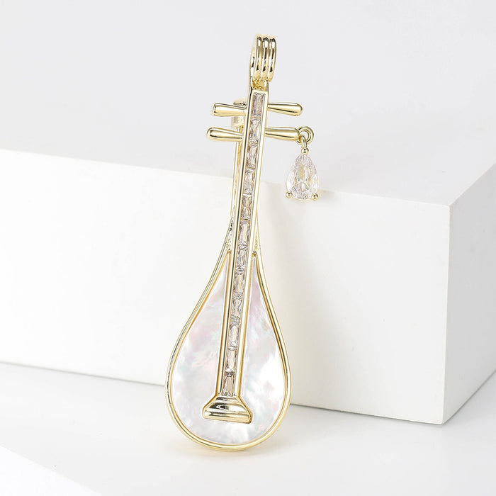 Alloy Mother Of Pearl Pipa Brooch Pin For Suit Decoration