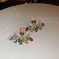 Colorful Zircon Heart Flower Drop Earrings With Silver Posts Korean Light Luxury Sweet Style view 2