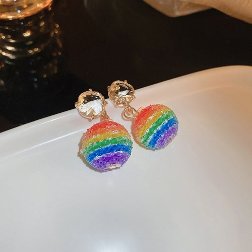 Colorful Zircon Crystal Flower Heart Geometric Silver Post Stud Earrings For Women