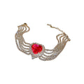 European American Alloy Five Row Rhinestone Heart Choker Necklace, Statement Luxury Collarbone Jewelry view 5