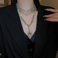 Rhinestone Multi Layer Geometric Teardrop Pendant Necklace For Women European Statement Alloy Choker view 3