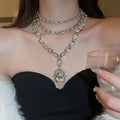 Rhinestone Multi Layer Geometric Teardrop Pendant Necklace For Women European Statement Alloy Choker view 1