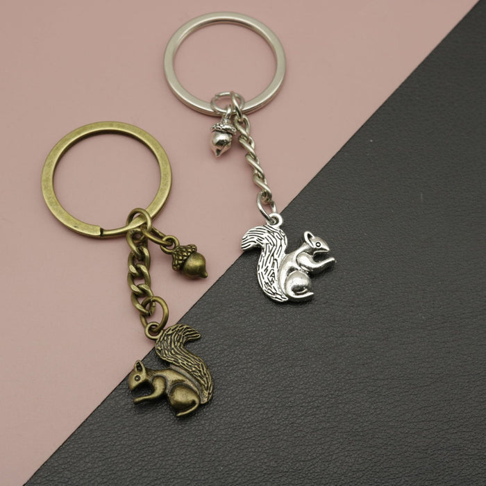 Zinc Alloy Squirrel And Pine Cone Keychain Cute Gift