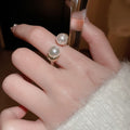 Minimalist Faux Pearl Open Ring With Crinkle Geometric Circle Design For Women view 2
