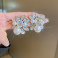 Alloy Rhinestone Oval Teardrop Pearl Stud Earrings Korean Chic Light Luxury Jewelry view 4