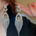 Alloy Rhinestone Flower Hollow Teardrop Tassel Drop Earrings, Statement European Style Long Dangle Jewelry view 1