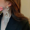 Alloy Rhinestone Flower Hollow Teardrop Tassel Drop Earrings, Statement European Style Long Dangle Jewelry view 3