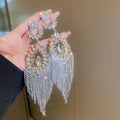 Alloy Rhinestone Flower Hollow Teardrop Tassel Drop Earrings, Statement European Style Long Dangle Jewelry view 4
