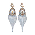 Alloy Rhinestone Flower Hollow Teardrop Tassel Drop Earrings, Statement European Style Long Dangle Jewelry view 5