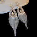 Alloy Rhinestone Flower Hollow Teardrop Tassel Drop Earrings, Statement European Style Long Dangle Jewelry view 2