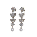 Light Luxury Alloy Rhinestone Bow Pearl Tassel Drop Earrings With Silver Posts view 5