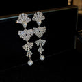 Light Luxury Alloy Rhinestone Bow Pearl Tassel Drop Earrings With Silver Posts view 2