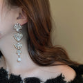 Light Luxury Alloy Rhinestone Bow Pearl Tassel Drop Earrings With Silver Posts view 3