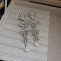 Light Luxury Alloy Rhinestone Bow Pearl Tassel Drop Earrings With Silver Posts view 4