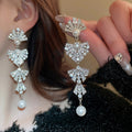 Light Luxury Alloy Rhinestone Bow Pearl Tassel Drop Earrings With Silver Posts view 1